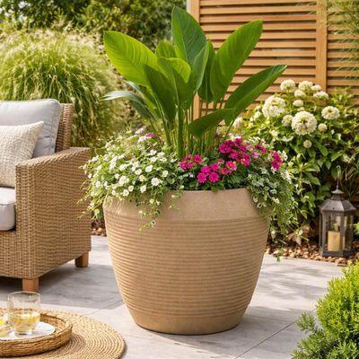 Vaso Egípcio 54cm Flores Acabamento Granito Areia Tramontina para Folhagens Cachepô Grande