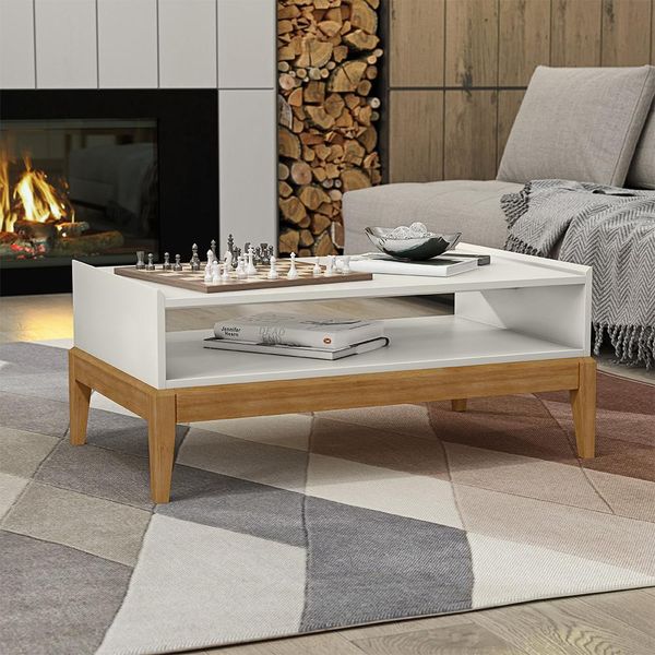 Mesa de Centro Decorativa Armie Madeira G74 Off White/Freijó - Gran Belo