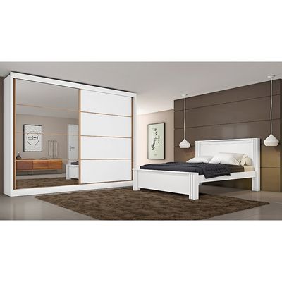 Guarda Roupa Sevilha 2 Portas de Correr Casal 6 Gavetas MDF Mademarcs Branco