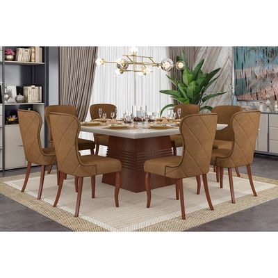 Cadeira Decorativa Sala De Jantar Duque Madeira PU Marrom - Gran Belo