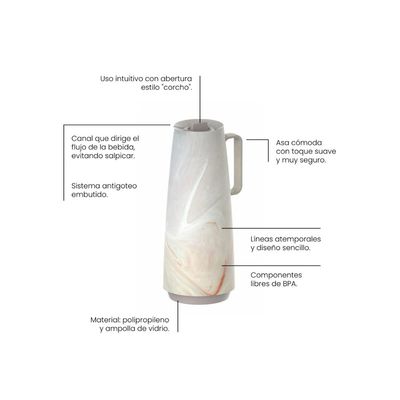 Bule Térmico Tramontina Exata em Plástico Marmorizado Creme 1 L