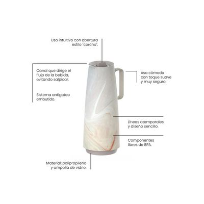 Bule Térmico Tramontina Exata em Plástico Marmorizado Creme 1 L
