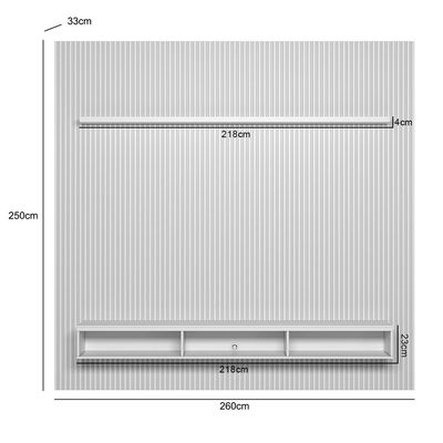 Painel Ripado Para TV 75 Pol Slats e Bancada Lisa 258x250cm L05 Nature Off White - Lyam Decor