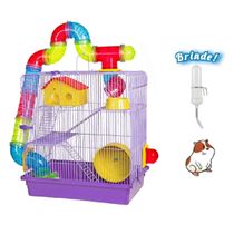 Gaiola Hamster 3 Andares Tubo Super Luxo Lilás + Bebedouro