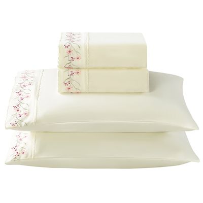 Jogo de Lençol Rosaline Queen 4 Peças MicroPercal 300 Fios Bordado - Flor Pink - 100% Poliéster