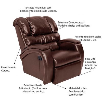Poltrona do Papai Reclinável Giratória Balanço Zero Wall Biorne F05 Corano Marrom Brilho - Lyam Decor
