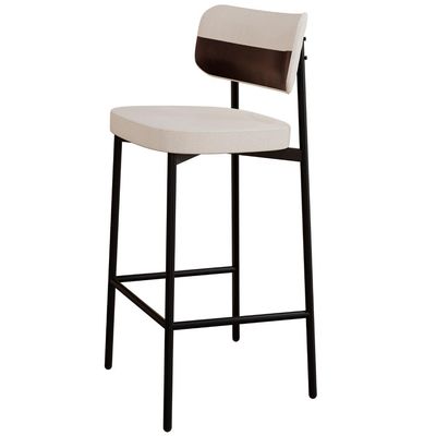 Kit 04 Banquetas Alta Bar Cozinha Sala De Jantar Aço Preto Kaira C01 Linho Palha Courino Café - Lyam Decor