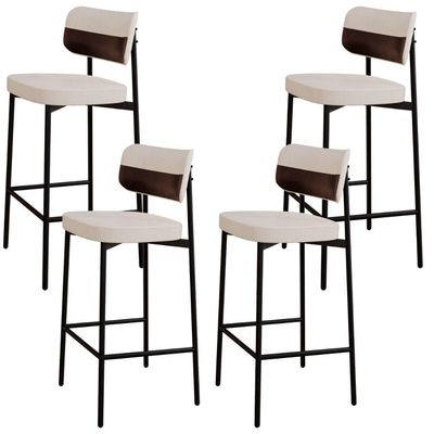 Kit 04 Banquetas Alta Bar Cozinha Sala De Jantar Aço Preto Kaira C01 Linho Palha Courino Café - Lyam Decor