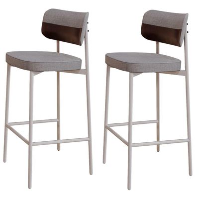 Kit 02 Banquetas Alta Bar Cozinha Sala De Jantar Aço Branco Kaira C01 Linho Cinza Courino Café - Lyam Decor