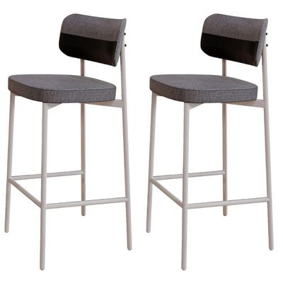 Kit 02 Banquetas Alta Bar Cozinha Sala De Jantar Aço Branco Kaira C01 Linho Cinza Courino Preto - Lyam Decor