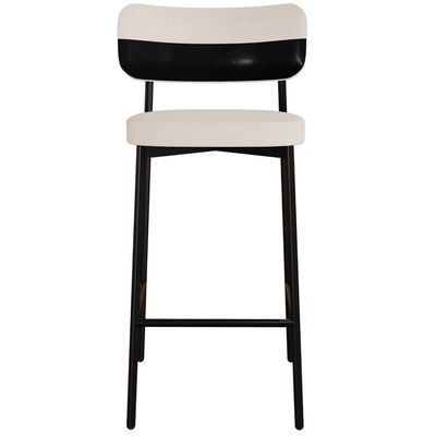Banqueta Alta Bar Cozinha Sala De Jantar Aço Preto Kaira C01 Linho Palha Courino Preto - Lyam Decor