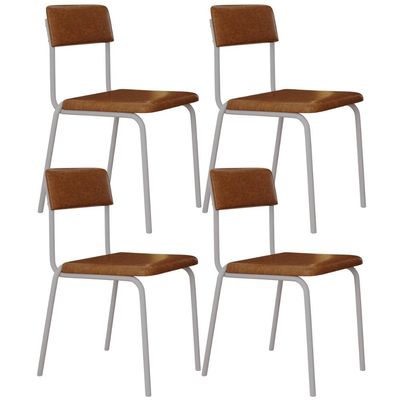 Kit 04 Cadeiras Estofada Para Sala de Jantar Sense Branco C01 Courino Caramelo - Lyam Decor