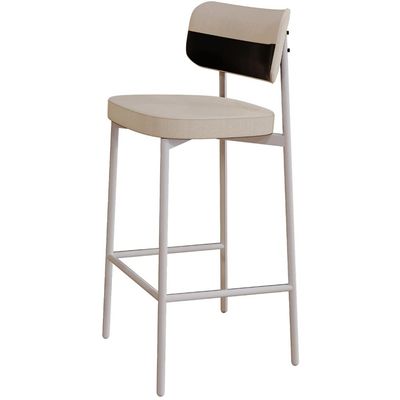 Kit 05 Banquetas Alta Bar Cozinha Sala De Jantar Aço Branco Kaira C01 Linho Areia Courino Preto - Lyam Decor