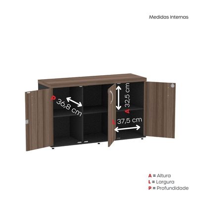 Armário Credenza 3 Portas Pivotantes Pe40 Preto-walnut