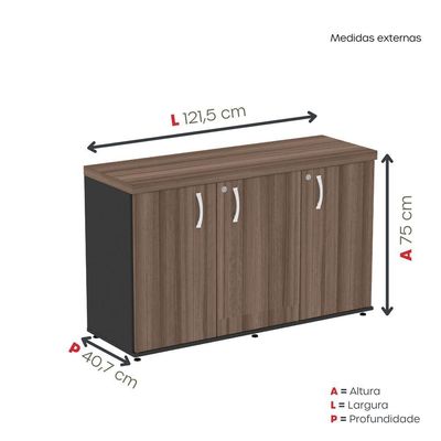 Armário Credenza 3 Portas Pivotantes Pe40 Preto-walnut