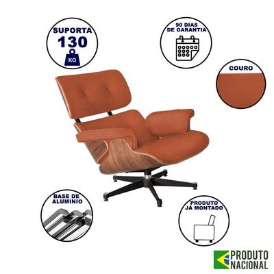 Poltrona Anatômica Charles Eames Sem Puff Couro Natural Caramelo