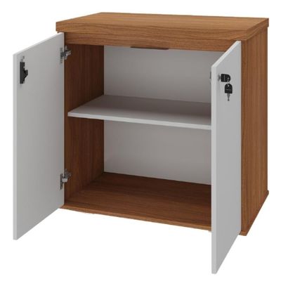Balcão Para Escritório Com Chave Multiuso 2 Portas Unik A02 Freijó Branco - Lyam Decor