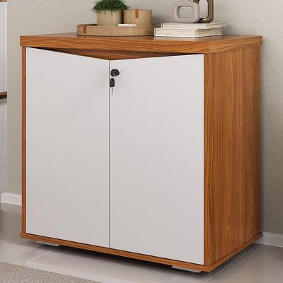 Balcão Para Escritório Com Chave Multiuso 2 Portas Unik A02 Freijó Branco - Lyam Decor