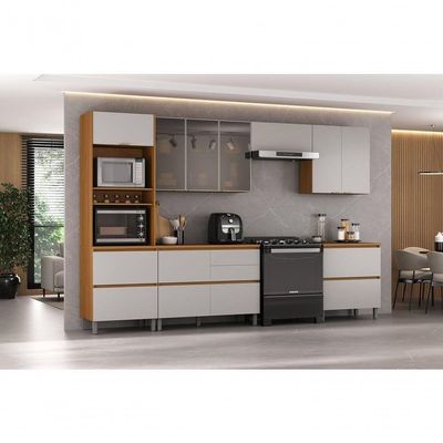 Cozinha Completa Itatiaia Lumina 350cm Paneleiro 2 Nichos Em Madeira Mdf Cinamomo/fendi