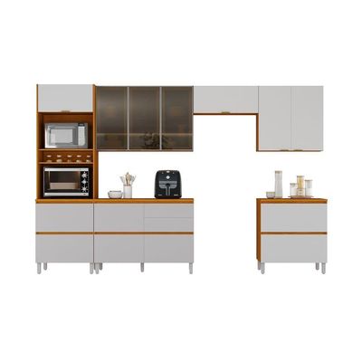 Cozinha Completa Itatiaia Lumina 350cm Paneleiro 2 Nichos Em Madeira Mdf Cinamomo/fendi