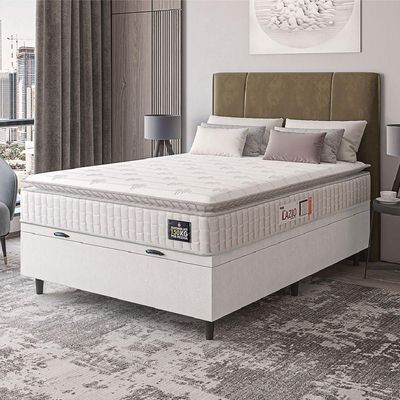 Cama Box Baú Colchão Casal Espuma D45 Lazio Pillow Top 138x188x70cm Linho Branco Hellen Branco