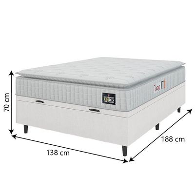 Cama Box Baú Colchão Casal Espuma D45 Lazio Pillow Top 138x188x70cm Linho Branco Hellen Branco