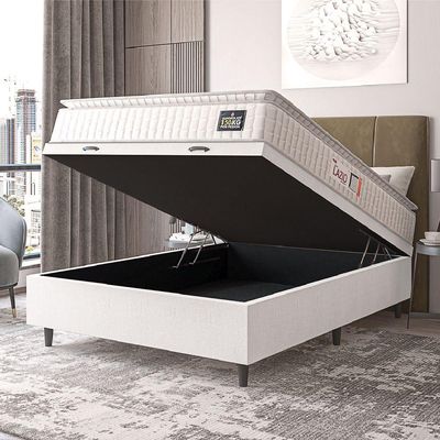 Cama Box Baú Colchão Casal Espuma D45 Lazio Pillow Top 138x188x70cm Linho Branco Hellen Branco