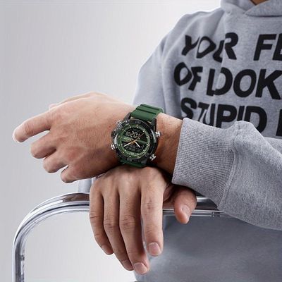 Relógio Esportivo Masculino Com Dupla Exibição De Quartzo Para Homens Verde Preto
