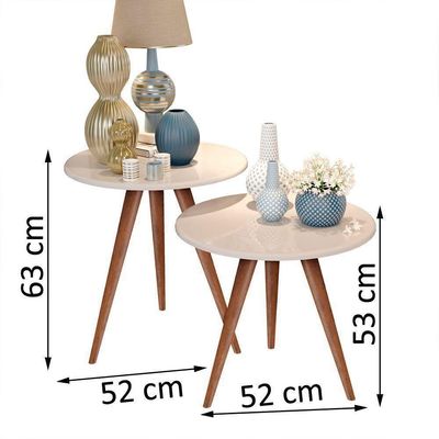 Conjunto Mesa 2 Mesas Laterais Isa - Mdf Pés De Madeira Pintura Uv Isa - J3 Móveis