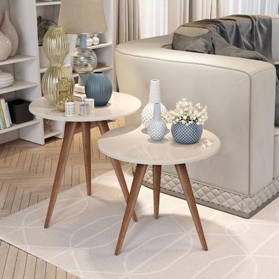 Conjunto Mesa 2 Mesas Laterais Isa - Mdf Pés De Madeira Pintura Uv Isa - J3 Móveis
