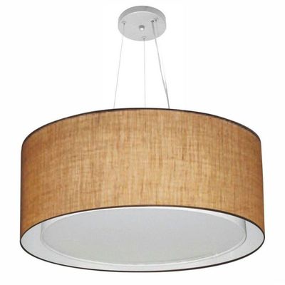 Lustre Pendente Cilíndrico Duplo Vivare Md-4303 Cúpula Em Tecido 70x30cm - Bivolt Palha 127/220v