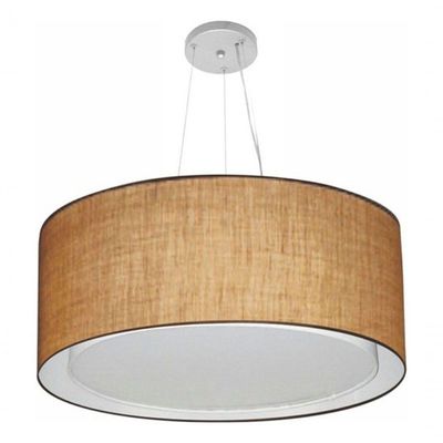 Lustre Pendente Cilíndrico Duplo Vivare Md-4303 Cúpula Em Tecido 70x30cm - Bivolt Palha 127/220v