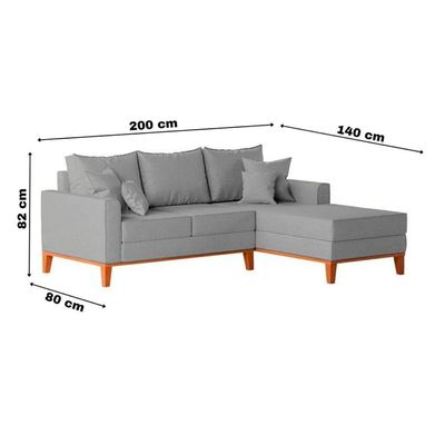 Sofá 3 Lugares Beny Com Chaise Direito Linho Cinza