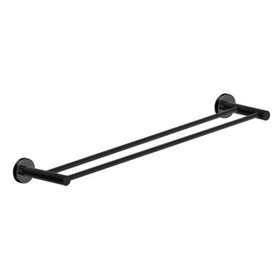 Porta Toalha Toalheiro Duplo Para Banheiro Preto Fosco Atenas 65cm