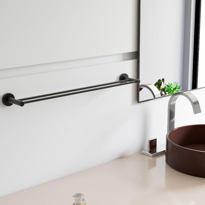 Porta Toalha Toalheiro Duplo Para Banheiro Preto Fosco Atenas 65cm