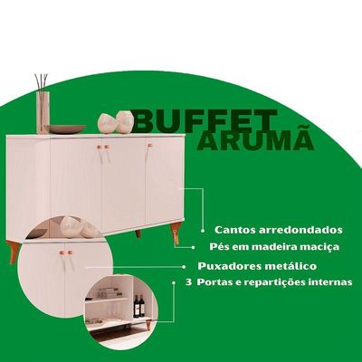Buffet Aruma Com 3 Portas E Cantos Arredondados Off White