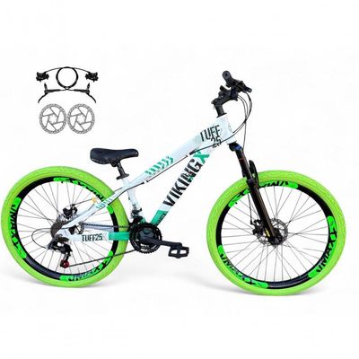 Bicicleta Aro 26 Vikingx Tuff Freio Hidráulico 21v Freeride Rodas Vmaxx Suspensão Pneu Flame branco-Verde X25