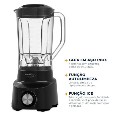 Liquidificador Britânia 2,6L 4 Velocidades Preto Diamante 1100 127V