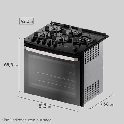 Fogão de Embutir 5 bocas Electrolux Preto Experience com  Mesa de Vidro, Grill e PerfectCook360 (FE5EB) 127V