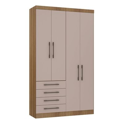 Módulo Roupeiro de 134,5cm 4 Portas 4 Gavetas Eucamóveis Paris - 340 Avela/Cinammon