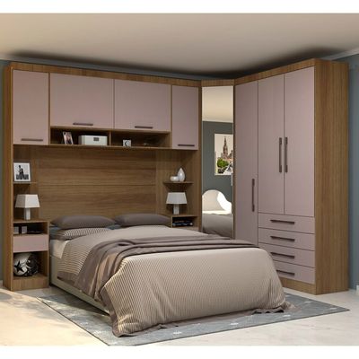 Módulo Roupeiro de 134,5cm 4 Portas 4 Gavetas Eucamóveis Paris - 340 Avela/Cinammon