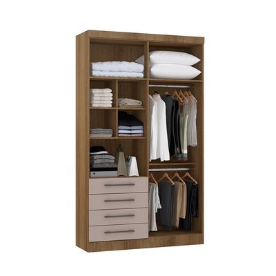 Módulo Roupeiro de 134,5cm 4 Portas 4 Gavetas Eucamóveis Paris - 340 Avela/Cinammon