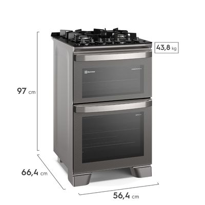 Fogão 4 bocas Electrolux Cinza Experience Mesa de Vidro, 2 fornos e PerfectCook360 (FE4DG) 220V