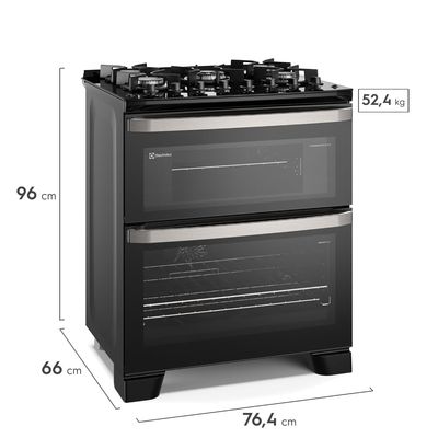 Fogão 5 bocas Electrolux Preto Experience Mesa de Vidro, 2 Fornos e PerfectCook360 (FE5DB) 127V