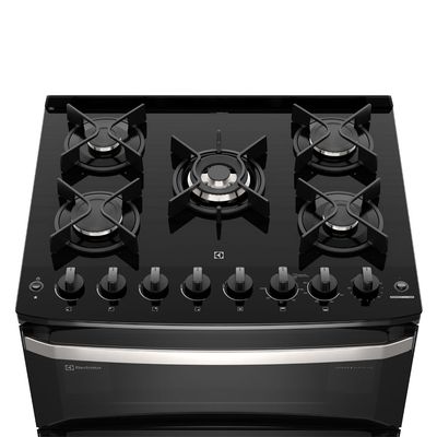 Fogão 5 bocas Electrolux Preto Experience Mesa de Vidro, 2 Fornos e PerfectCook360 (FE5DB) 127V