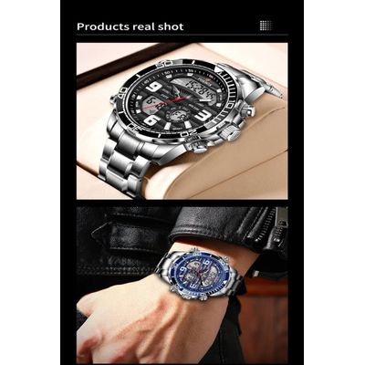Relógio de Pulso de Quartzo Digital Masculino Prata azul