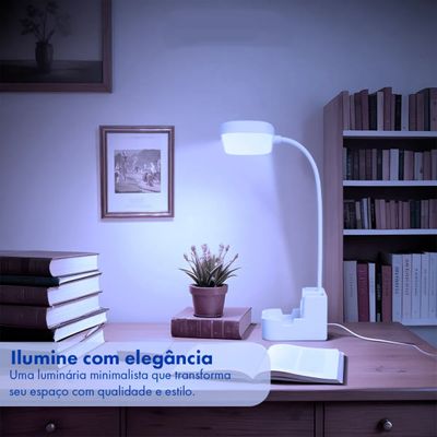 Luminária de Mesa LED Recarregável com Suporte para Celular - 3 Níveis de Luz, Porta Canetas