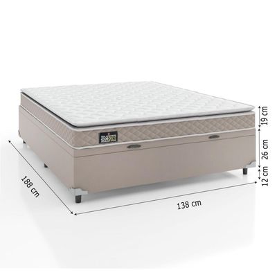 Cama Box Baú Casal Colchão D33 Pillow Top Millenium 138x188x57cm Bege - Suporta Até 100kg Por Pessoa