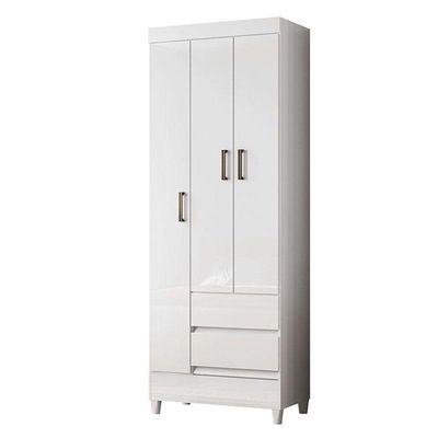 Guarda Roupa Solteiro 3 Portas Com Pés Fit Branco Brilho - Santos Andirá