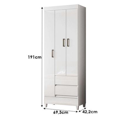 Guarda Roupa Solteiro 3 Portas Com Pés Fit Branco Brilho - Santos Andirá